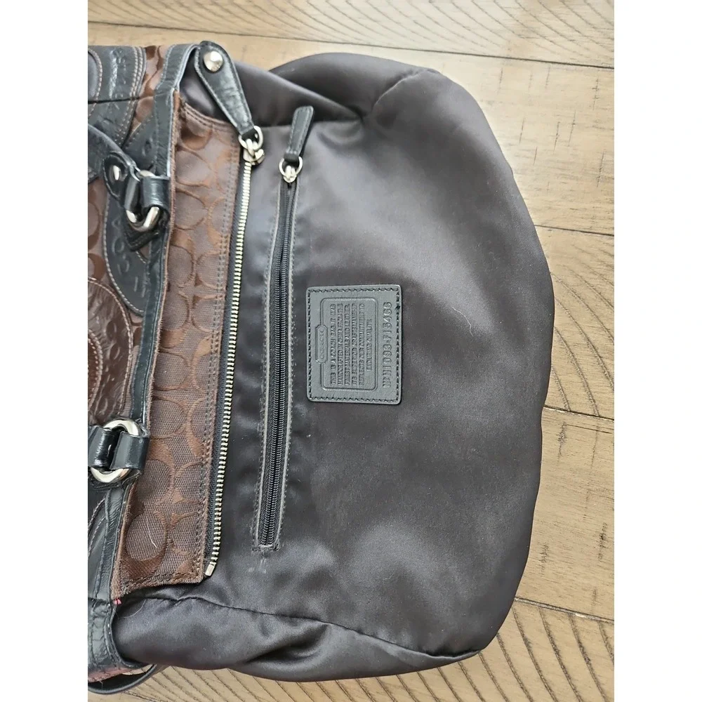 Coach Bag Circle Patchwork F15466 Brown Black Suede Leather East West Tote